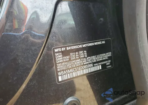 2014 BMW 550 Igt z USA, uszkodzony, nr VIN WBA5M6C51ED085996